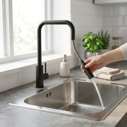 black-kitchen-faucet-with-sprayer